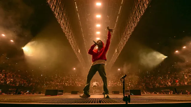 Kendrick Lamar no "The Pop Out" no Kia Forum em 19 de junho de 2024, em Inglewood, Califórnia.