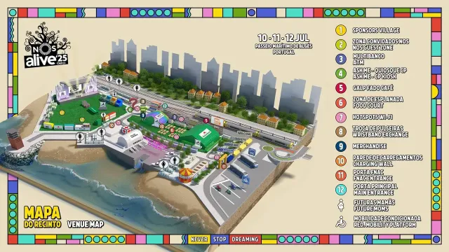 Mapa do recinto NOS Alive 2025.